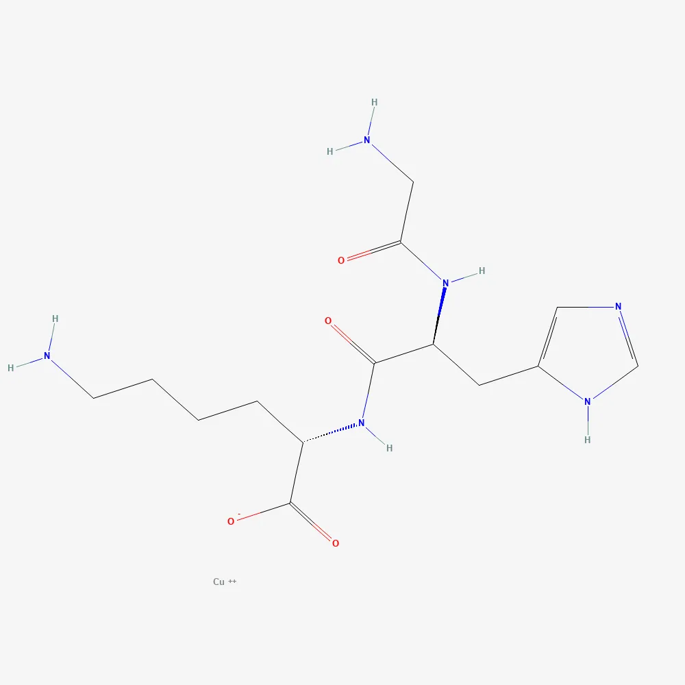 2D chemical structure of GHK-Cu, C14H23CuN6O4+