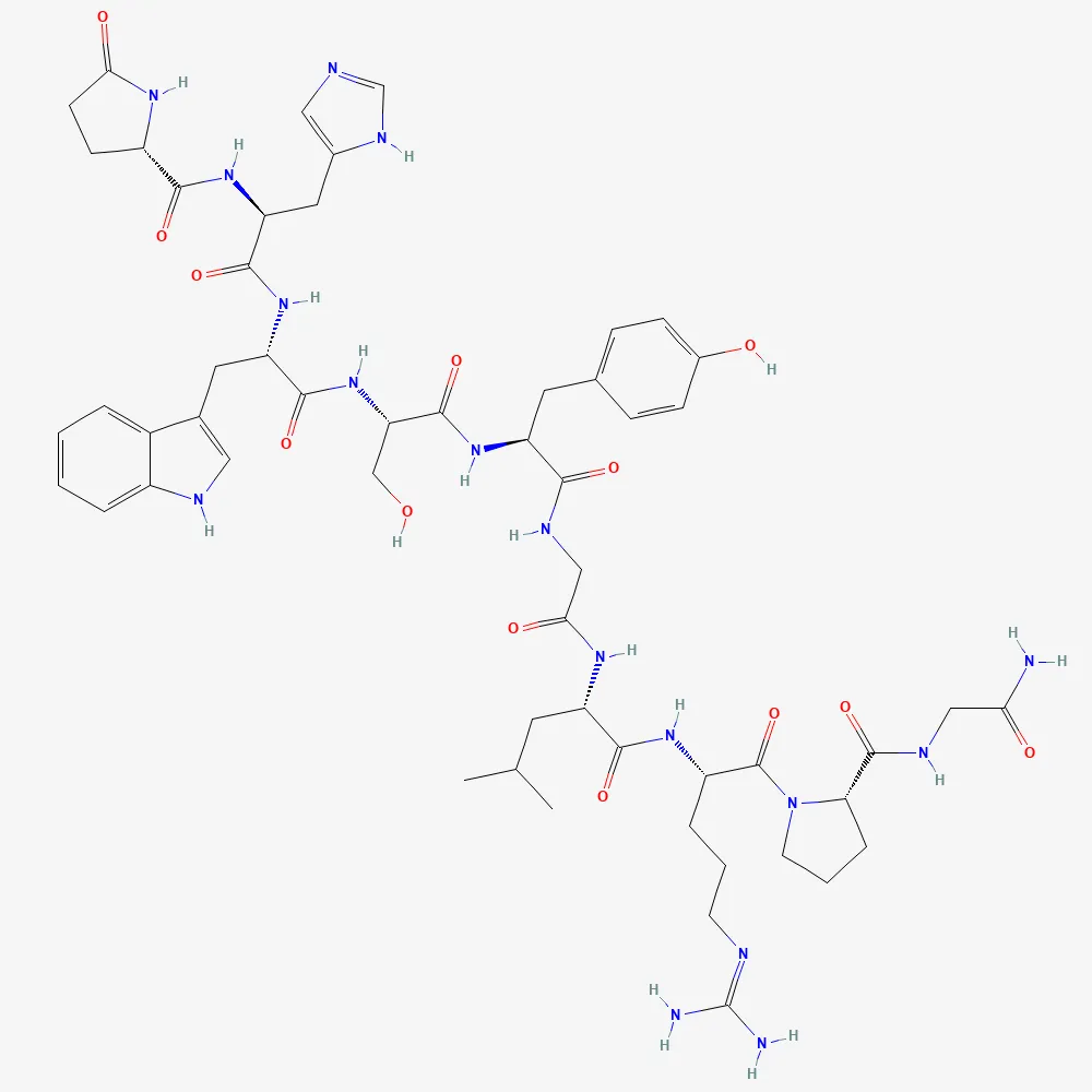 2D chemical structure of Gonadorelin, C55H75N17O13