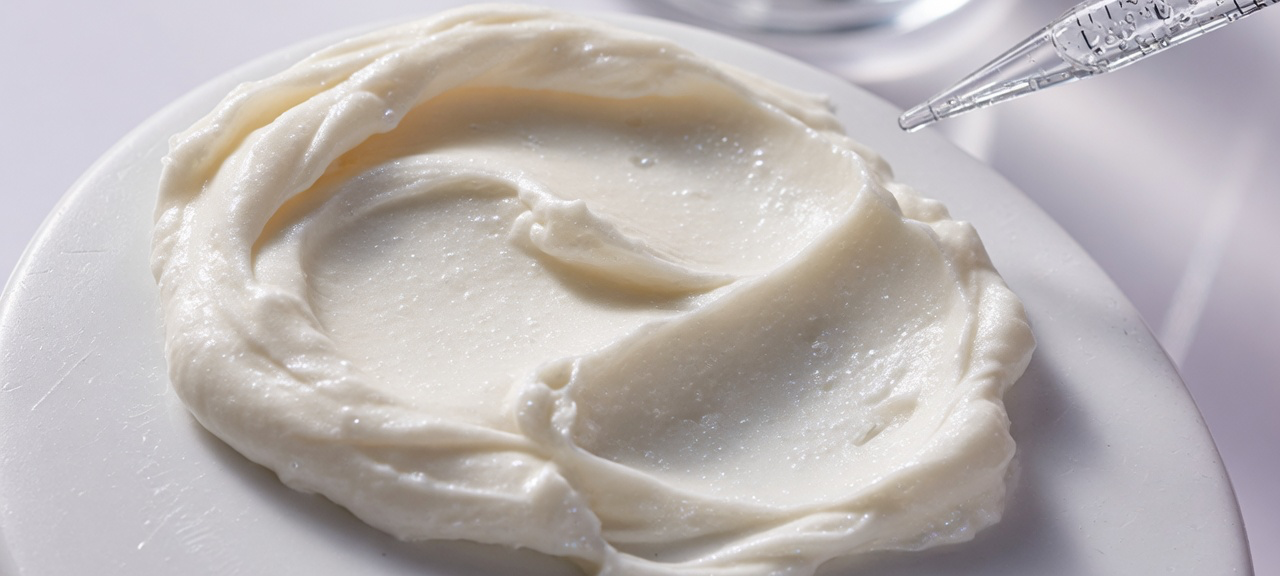 Peptide cream texture macro under soft studio light