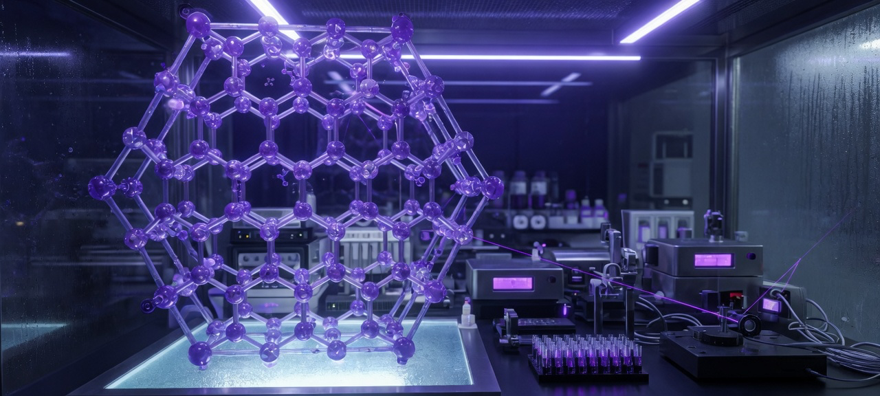 Violet molecular lattice under research lighting