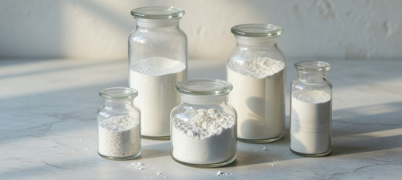 Minimal collagen powder jars in soft daylight