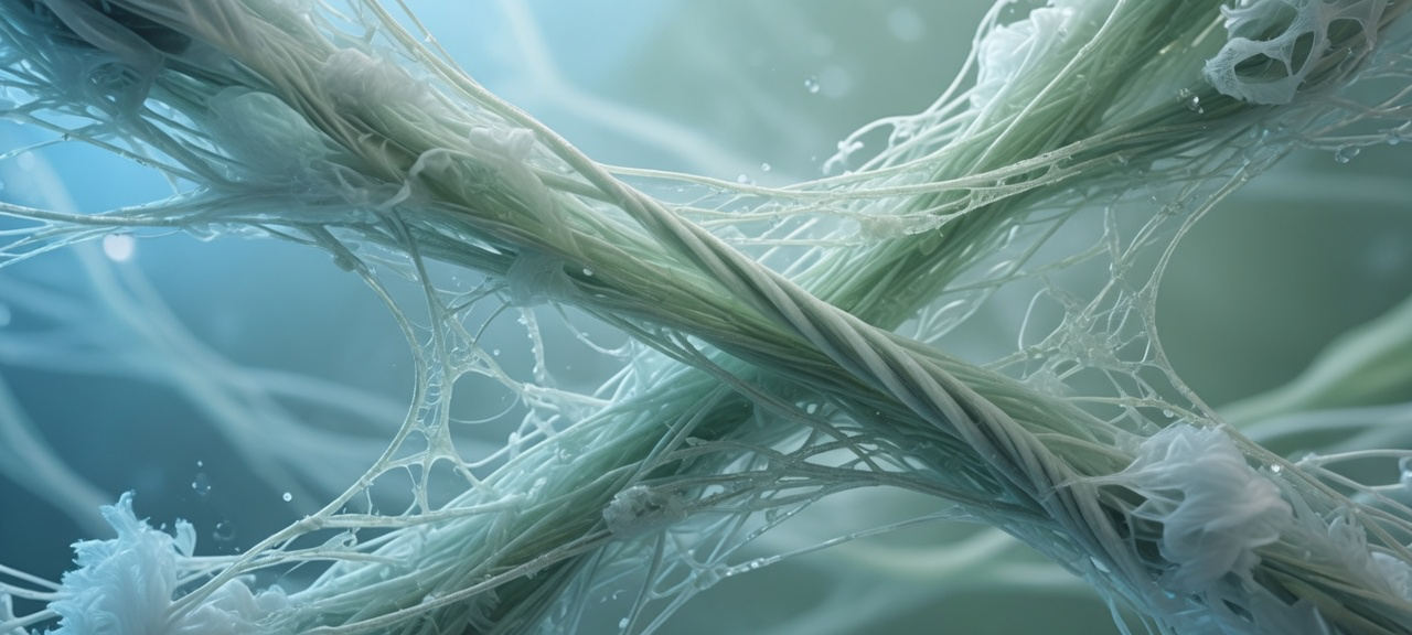 Abstract connective tissue concept in cool blue-green light