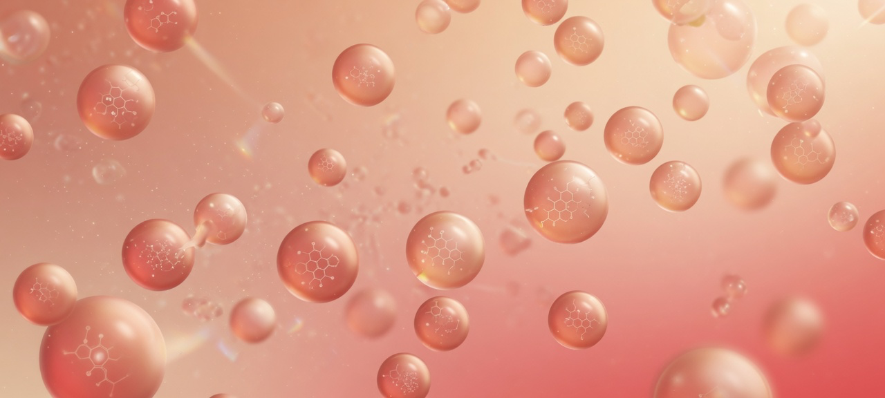Warm coral molecular spheres beauty-science abstract