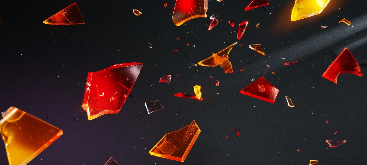 Restrained amber warning light shards abstract