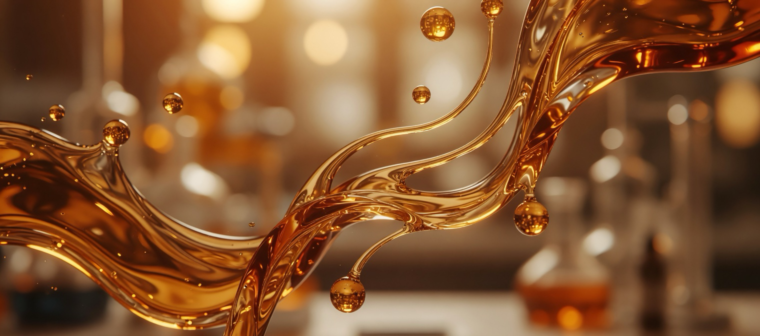 Warm amber liquid pour macro reconstitution aesthetic