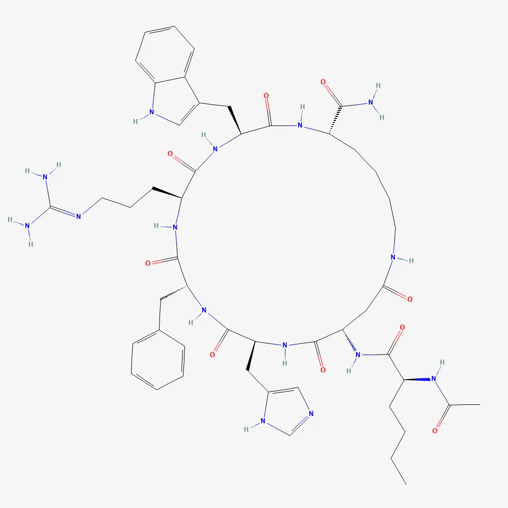 2D chemical structure of Melanotan II, C50H69N15O9